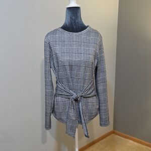 Haute Monde Black and White Checkered Tie-Front Blouse